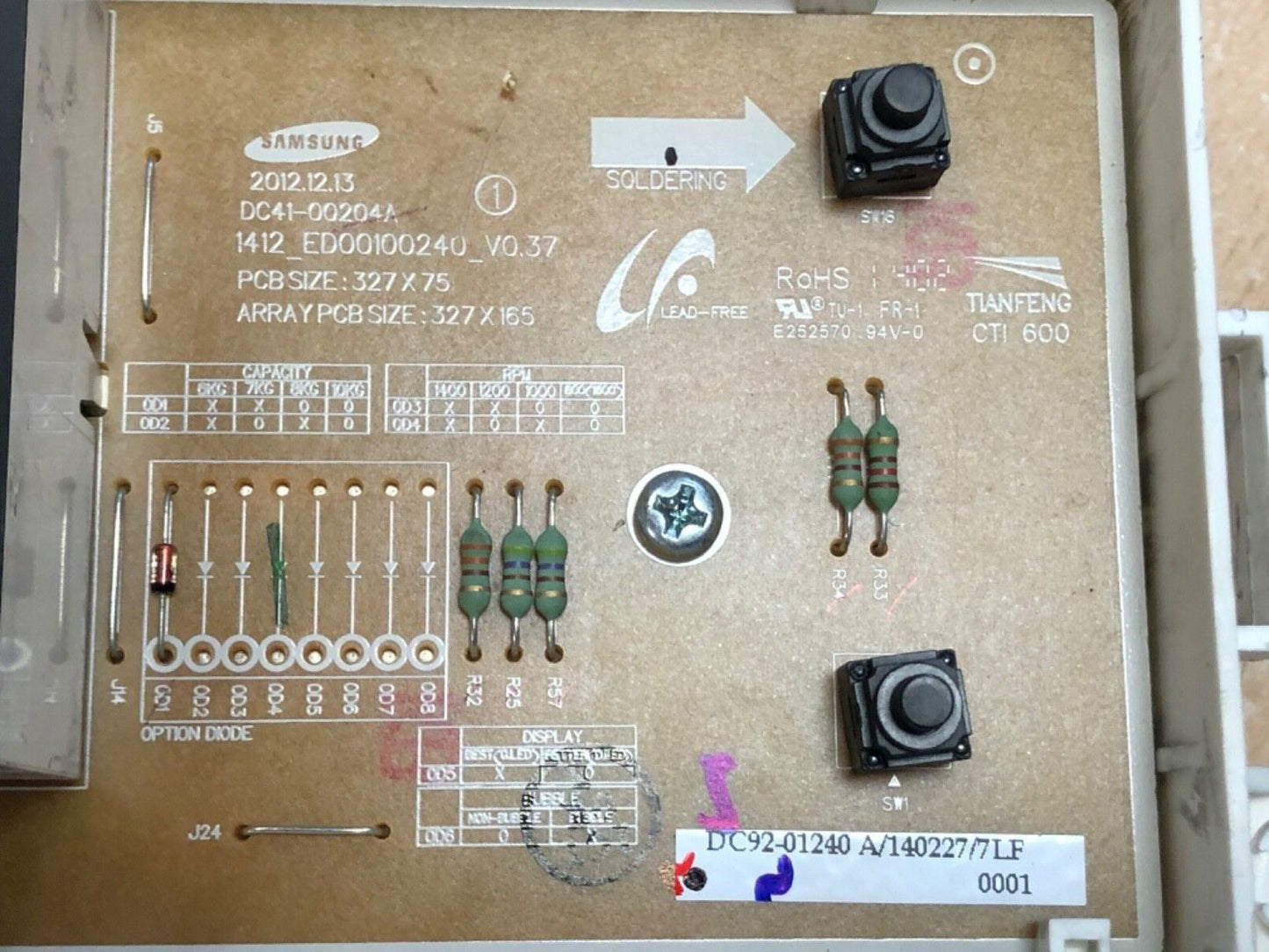 SAMSUNG WF80F5EBW4W WASHING MACHINE DISPLAY & POWER PCB DC92-01238E DC92-01240A £15 REFUND