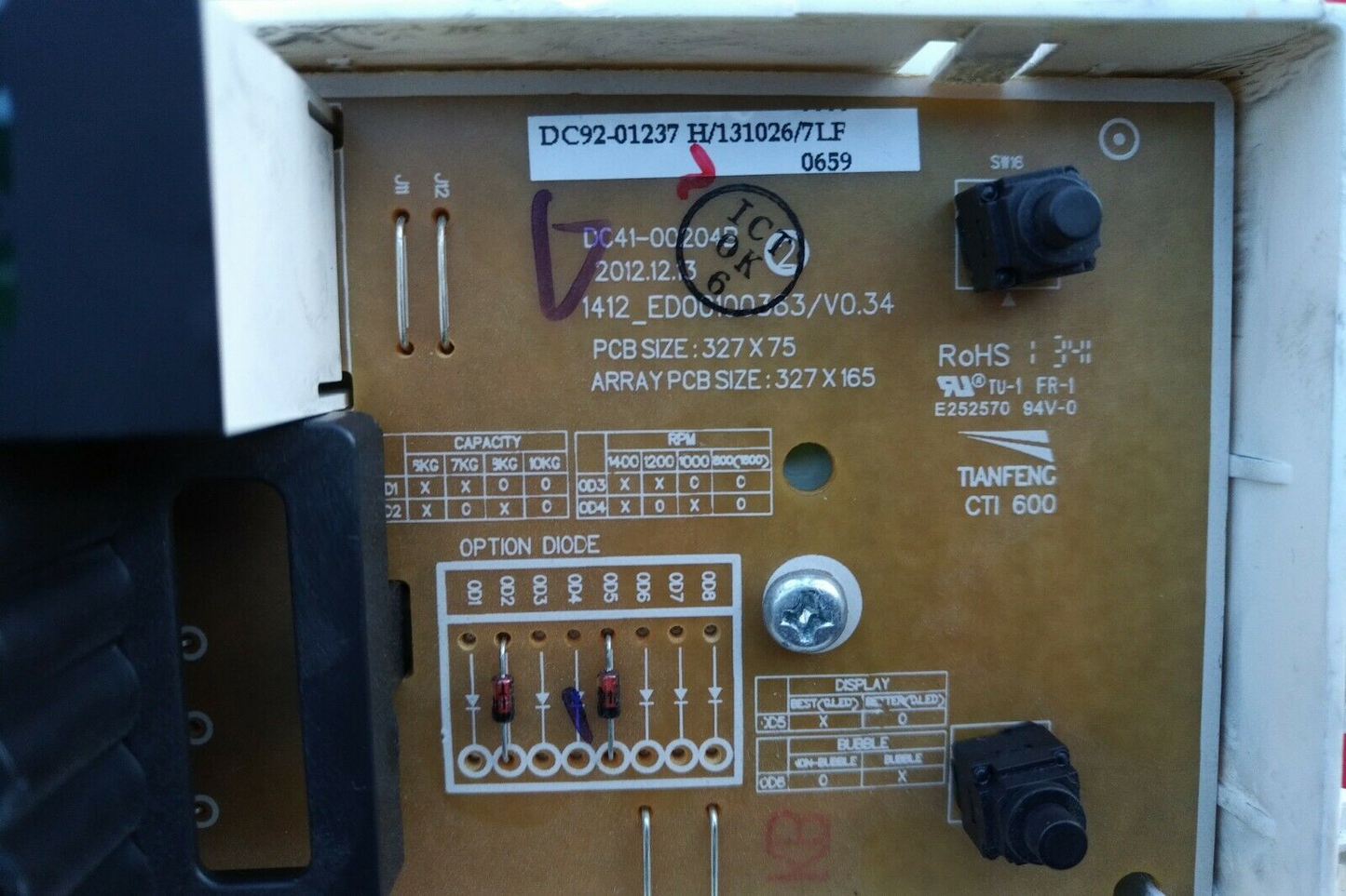 SAMSUNG WASHING MACHINE PCB WF70F5E0N4W DC92-01238R DC92-01493A